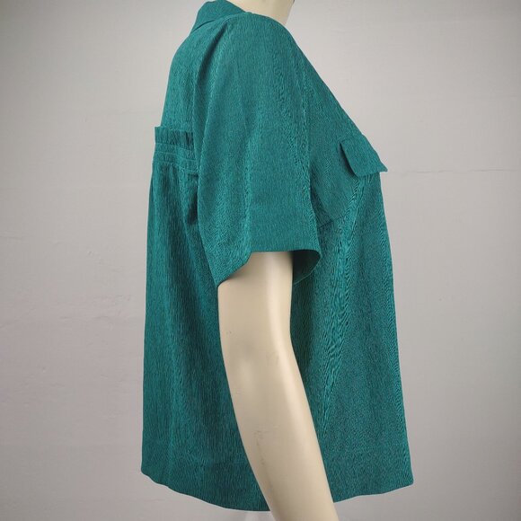 NWT Athleta Emerald Green heathered short sleeve button front Echo top Small - Picture 3 of 8